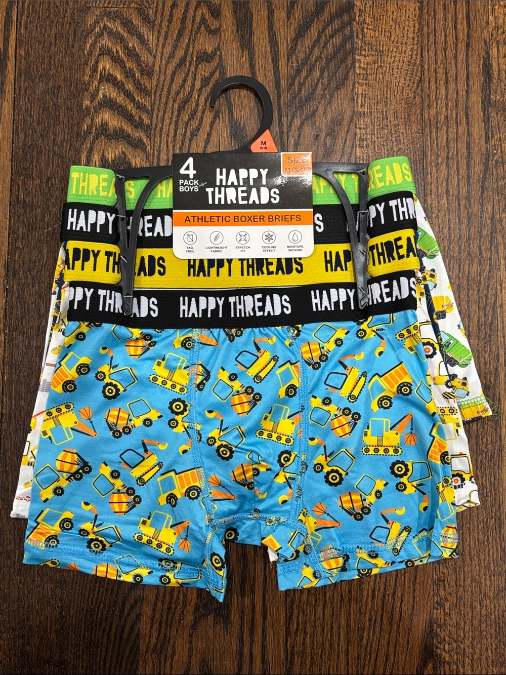 Happy threads Boys' Construction Print Athletic Boxer Briefs - 4 Pack size M